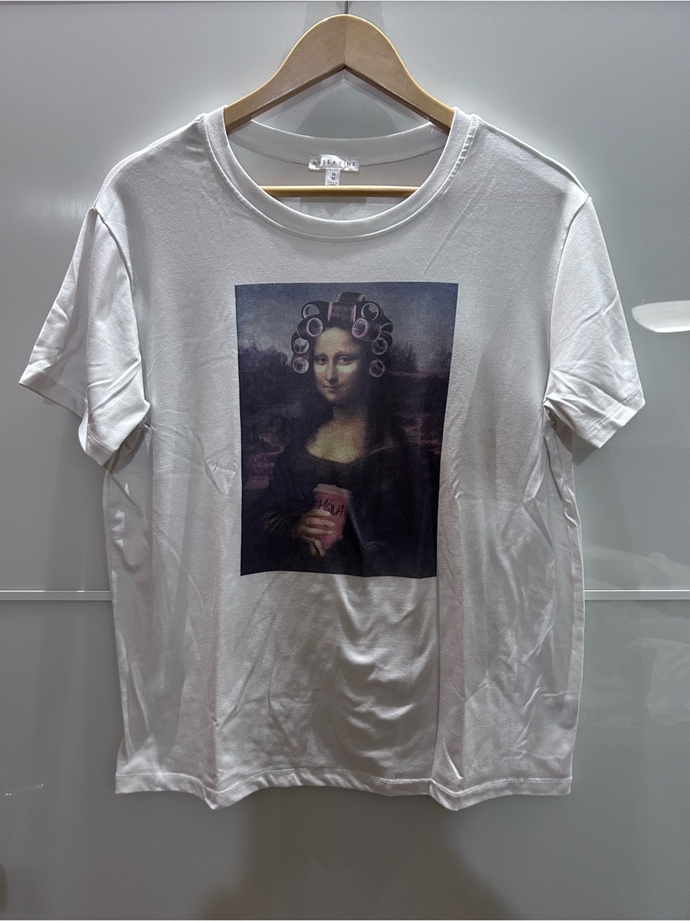 White Short Sleeve Graphic Tee with Mona Lisa Print